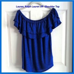 Ralph Lauren Off Shoulder Sleeveless Royal Blue Ruffle Top, Medium